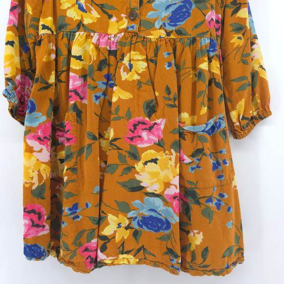 Old Navy 4T Vintage Floral Mustard Yellow 2 Pockets 1/2 Button Down Long Sleeve - Picture 3 of 12